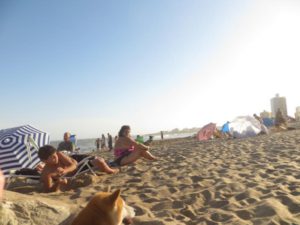 Gente tomando sol en la playa a solo pasos del departamento